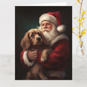 Cocker Spaniel With Santa Claus Festive Christmas Card