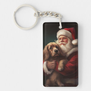 Cocker Spaniel With Santa Claus Festive Christmas Keychain