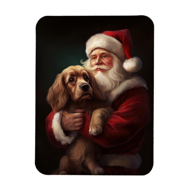 Cocker Spaniel With Santa Claus Festive Christmas Magnet (Vertical)