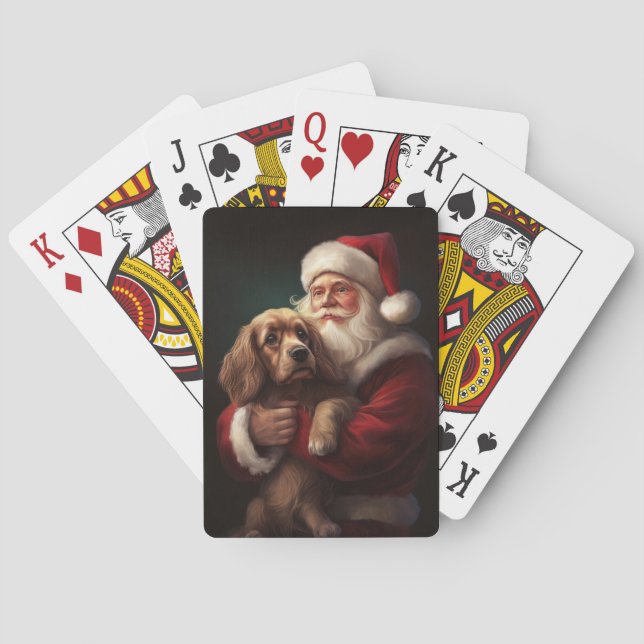 Cocker Spaniel With Santa Claus Festive Christmas Playing Cards (Back)