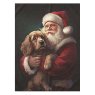 Cocker Spaniel With Santa Claus Festive Christmas Tablecloth