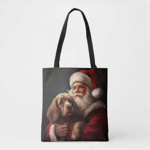 Cocker Spaniel With Santa Claus Festive Christmas Tote Bag