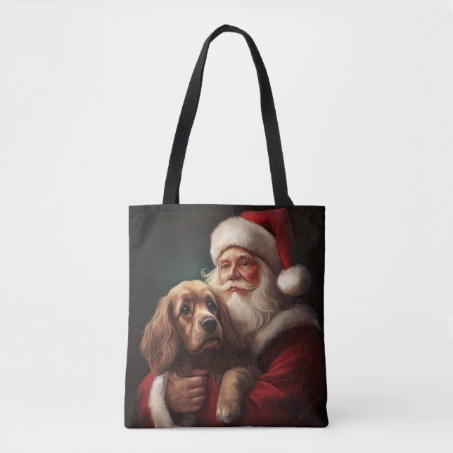 Cocker Spaniel With Santa Claus Festive Christmas Tote Bag (Front)