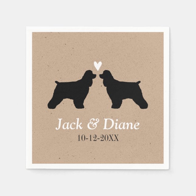 Cocker Spaniels Wedding Couple with Custom Text Napkin (Front)