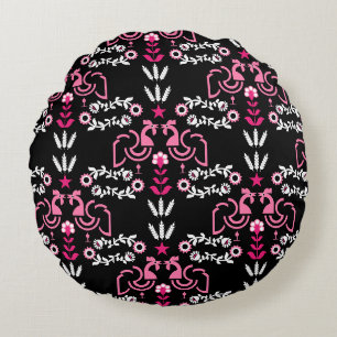 Cockeral Scandinavian Folk Art Round Pillow