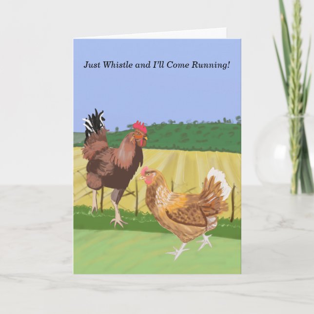 Cockerel and Chicken Editable Holiday Card (Front)