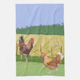 Cockerel and Chicken Kitchen Towel