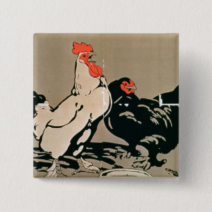 Cockerel and Hen (colour litho) 2 Inch Square Button