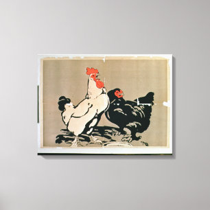 Cockerel and Hen (colour litho) Canvas Print