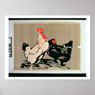 Cockerel and Hen (colour litho) Poster