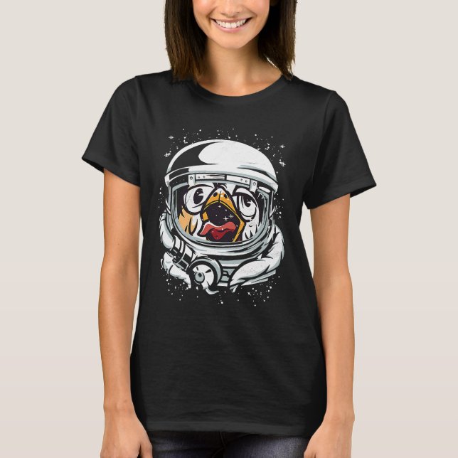 Cockerel in space as an astronaut with astronaut h T-Shirt (Front)