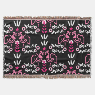 Cockerel Scandinavian Folk Art Throw Blanket
