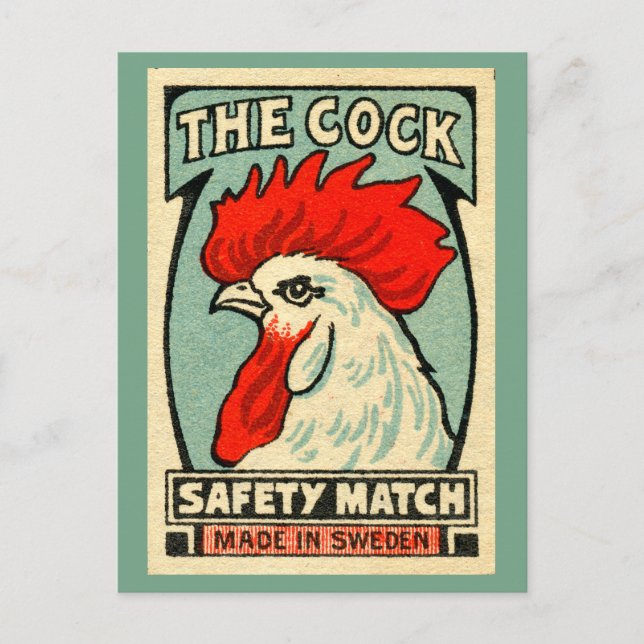 Cockerel vintage matchbox label Sweden Postcard (Front)