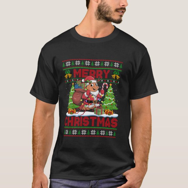 Cockroach Xmas Tree Lights Ugly Santa Cockroach Ch T-Shirt (Front)