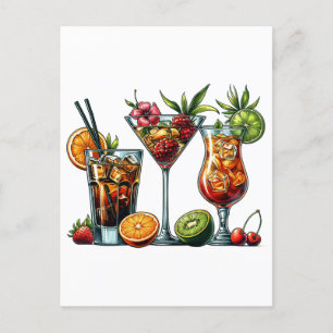 Cocktail alcoholic Drinks colour art illustrations Postcard