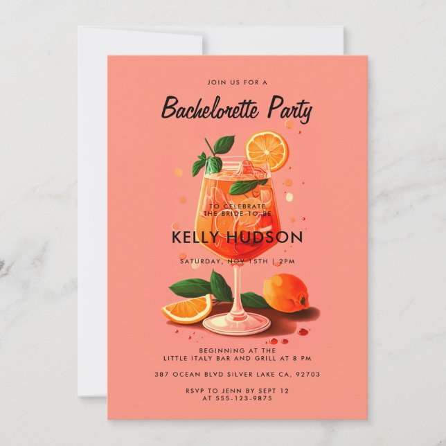 Cocktail Aperol Spritz Bachelorette Party Invitation (Front)