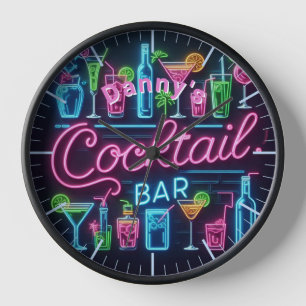 Cocktail Bar Clock Neon Personalized Mancave Den  