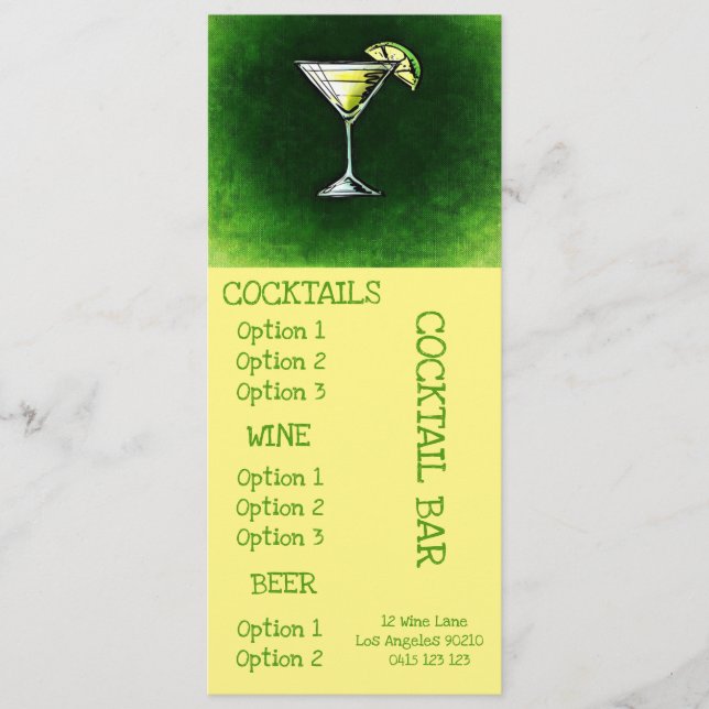 Cocktail Bar drinks menu (Front)