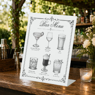 Cocktail Bar Menu Party Decor Classic Pedestal Sign