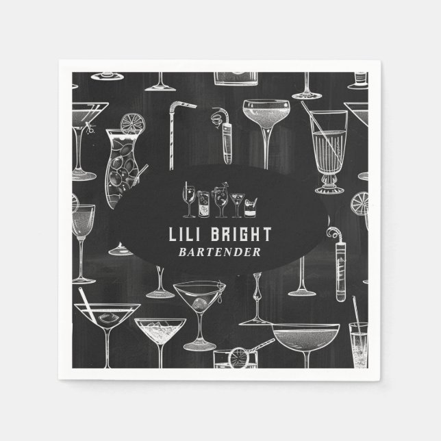 Cocktail bartender Professional | Classy Black Napkin (Front)