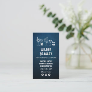 Cocktail bartender Professional   Dark Blue Business Card