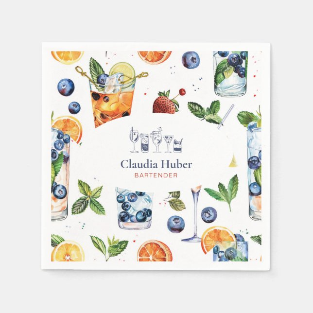 Cocktail bartender Professional | White Blue Napkin (Front)