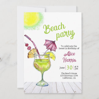 Cocktail Beach party sucré 16 Invitation