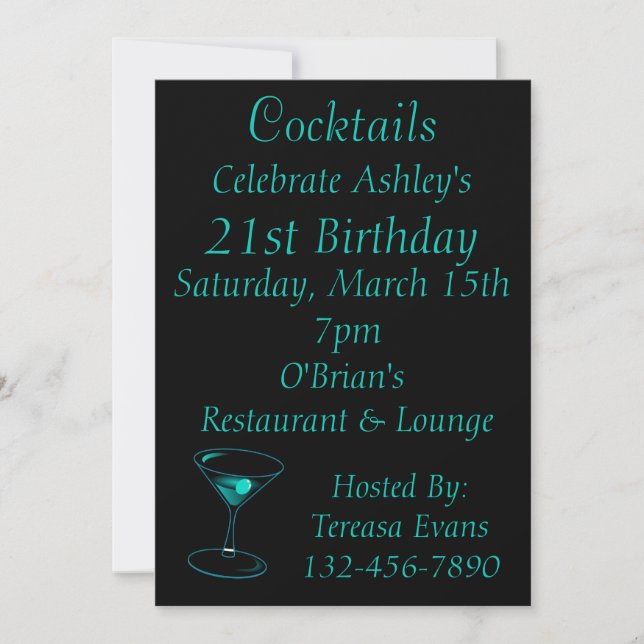Cocktail Birthday Celebration Invitation (Front)
