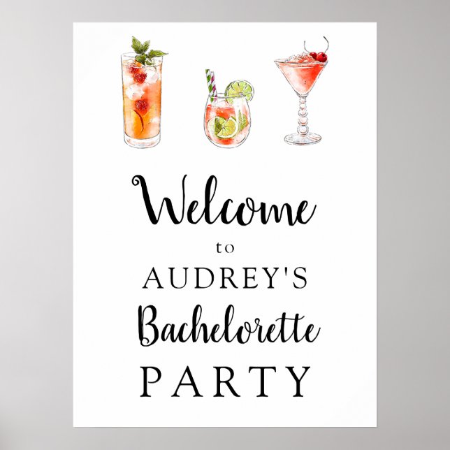 Cocktail Boissons Bachelorette Affiche de bienvenu (Devant)