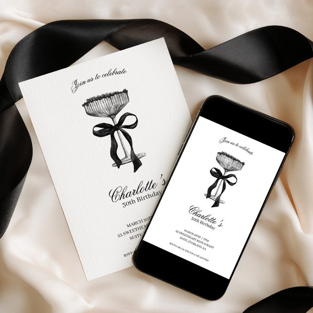 Cocktail & Bow 30th Birthday Invitation (Creator Uploaded)
