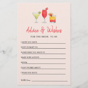 Cocktail Bridal shower Advice & Wishes card