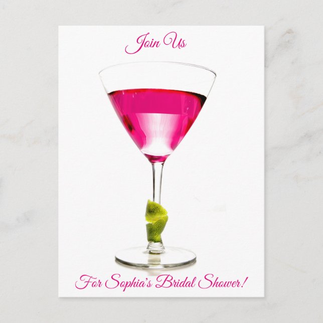 Cocktail Bridal Shower Invitation Postcard (Front)