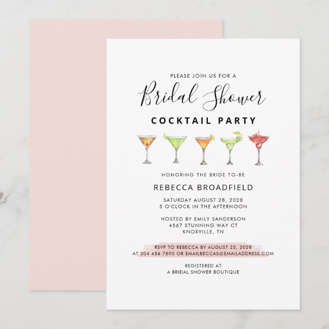 Cocktail Bridal Shower Party Invitation (Front/Back)