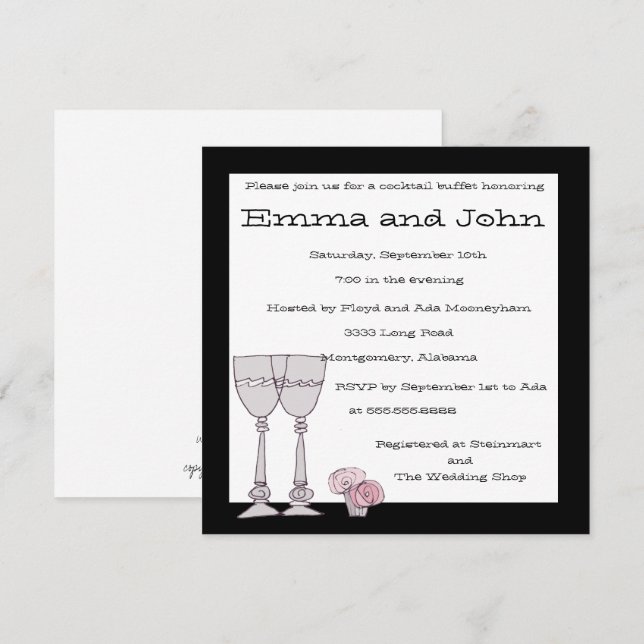 Cocktail Buffet Invitation en noir et blanc (Devant / Derrière)