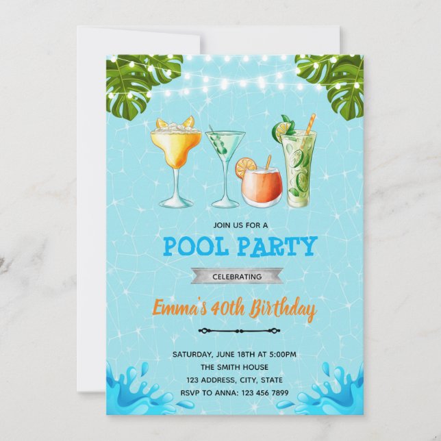 Cocktail by the pool party invitation (Front)