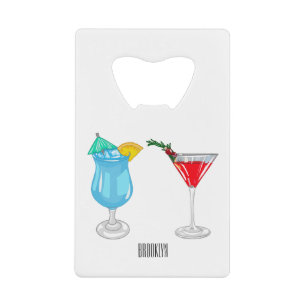 Cocktail cartoon illustration credit card bottle opener