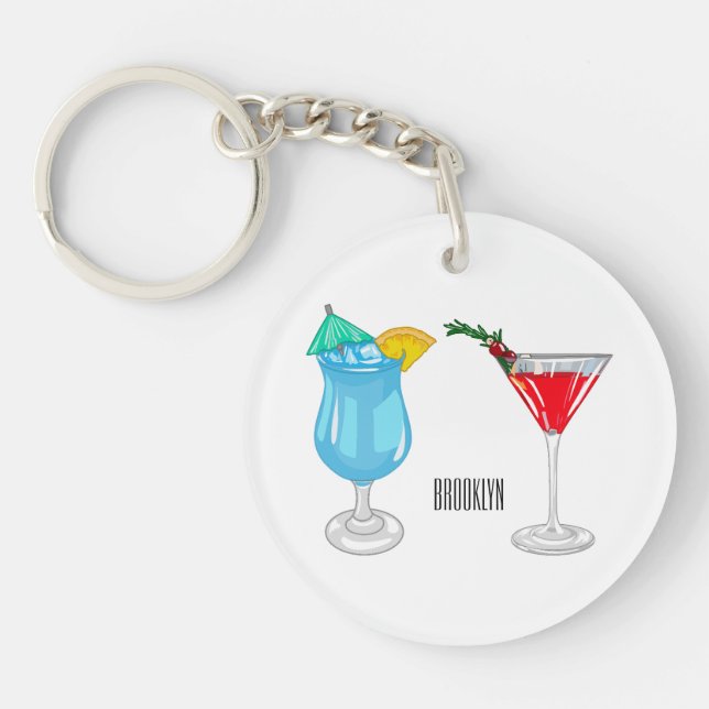 Cocktail cartoon illustration  keychain (Front)