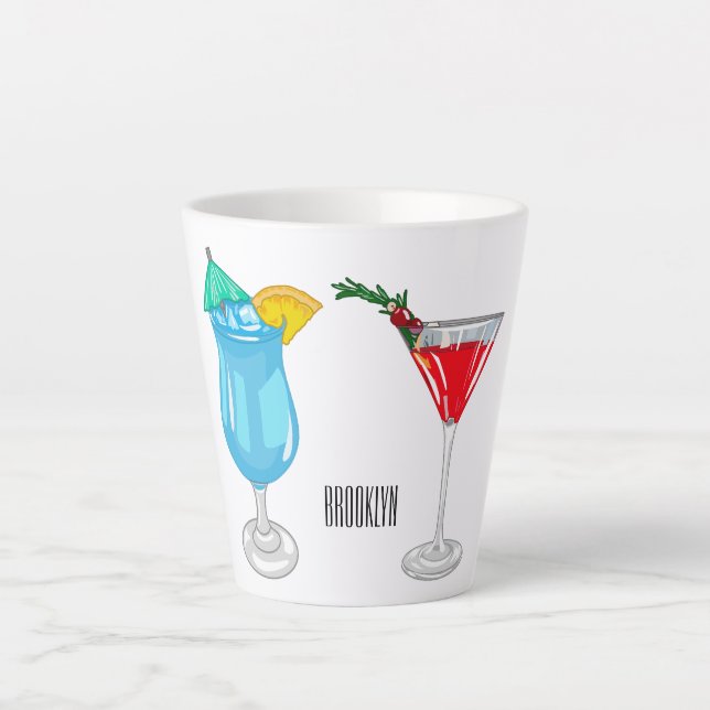 Cocktail cartoon illustration latte mug (Front)