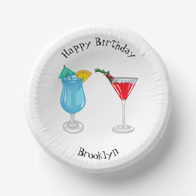 Cocktail cartoon illustration paper plate (Front)
