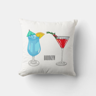 Cocktail cartoon illustration  throw pillow