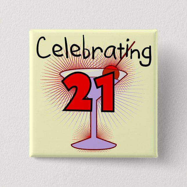 Cocktail Celebrating 21 Tshirts and Gifts 2 Inch Square Button (Front)