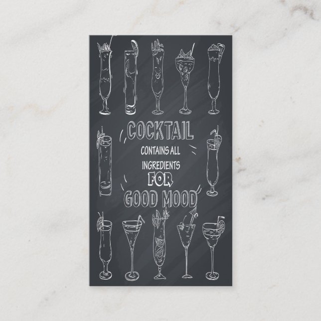 Cocktail Chalkboard Bartender Business Card (Front)