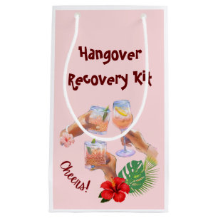 Cocktail Cheer Hibiscus Flower Palm Leaves Small Gift Bag