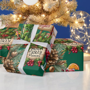 Cocktail Christmas Party with Drinks on Green Wrapping Paper