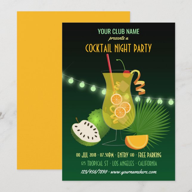 Cocktail Club/Entreprise Invitation soirée (Devant / Derrière)