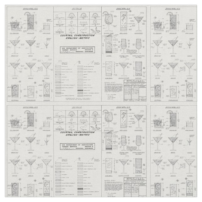 Cocktail Construction Chart / USDA Fabric (Close Up)