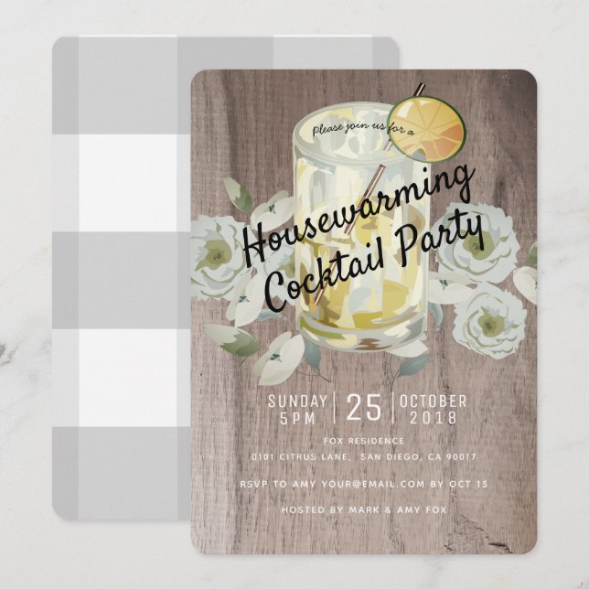 Cocktail de la fête Bois Invitation (Devant / Derrière)