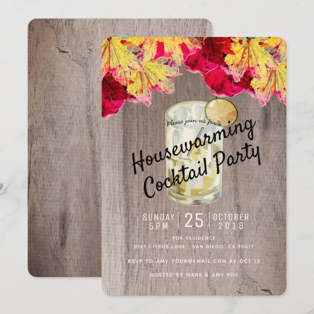 Cocktail de la fête de l'automne Bois Invitation (Devant / Derrière)