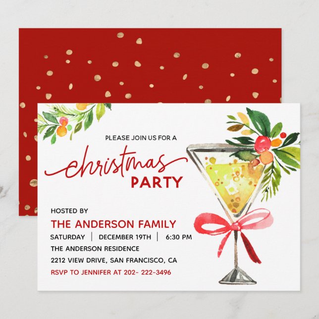 Cocktail de Noël Fête Invitation (Devant / Derrière)