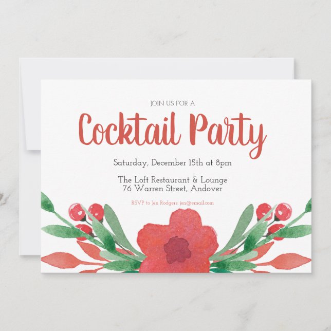 Cocktail de Noël Floral Invitation (Devant)